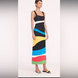 NWT Staud Marble Colorful Wave Katie Bodycon Square Neck Dress Sz S